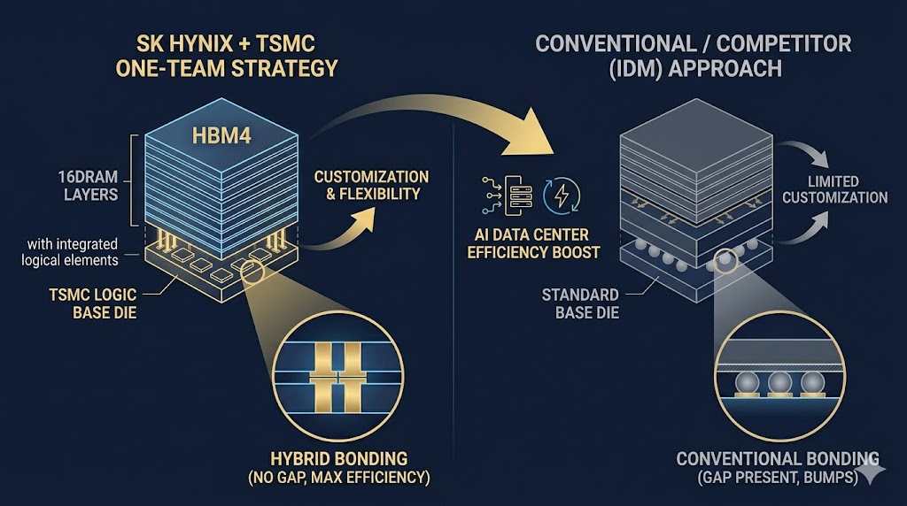 SK 하이닉스 HBM4 하이브리드 본딩 및 TSMC 원팀 전략 개념도