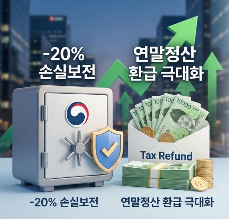 정부가 20% 손실을 보전해 주는 국민성장펀드로 연말정산 환급금을 극대화하는 방법을 설명하는 블로그 썸네일 이미지