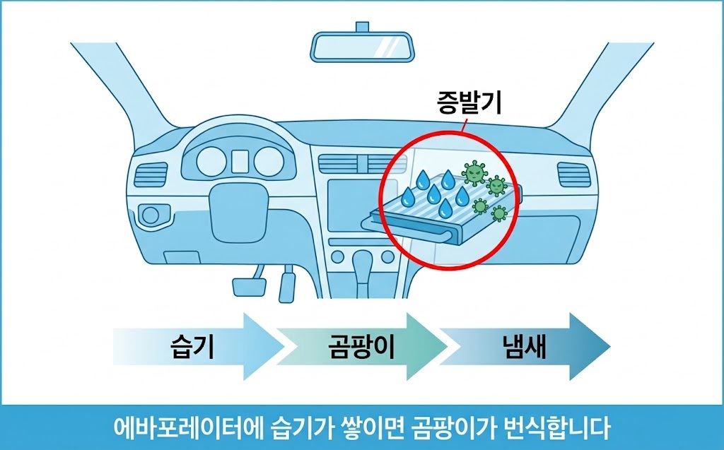차량 에바포레이터 습기 곰팡이 냄새 발생 원리