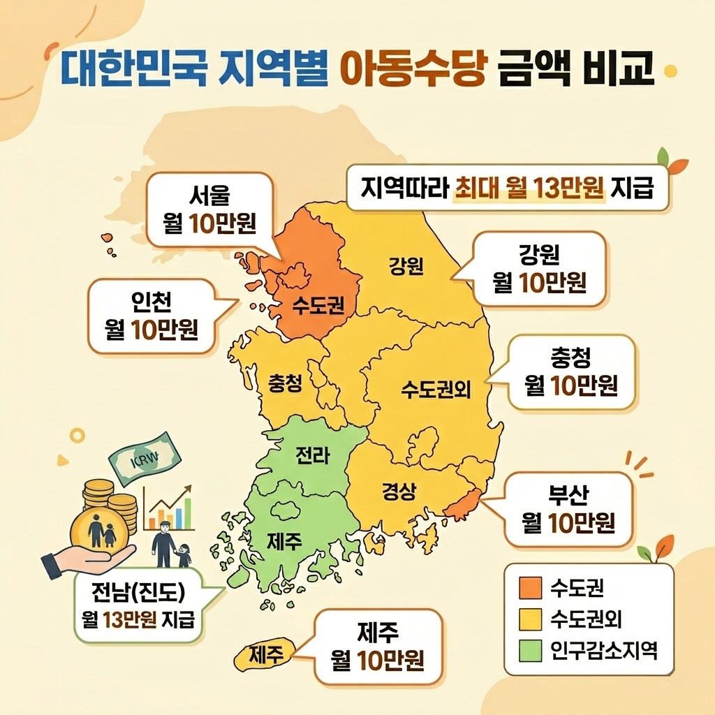 아동수당 지역별 금액 수도권 비수도권 인구감소지역 비교