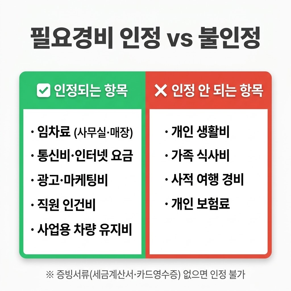자영업자 종합소득세 필요경비 인정 항목과 불인정 항목 비교