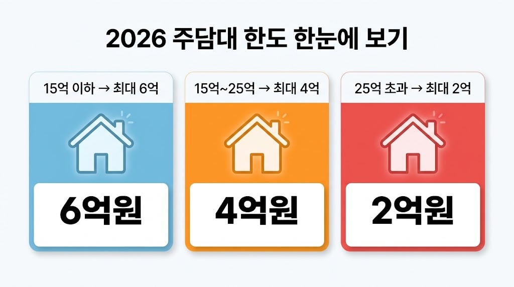 2026 주택 가격별 주담대 최대 대출 한도 인포그래픽