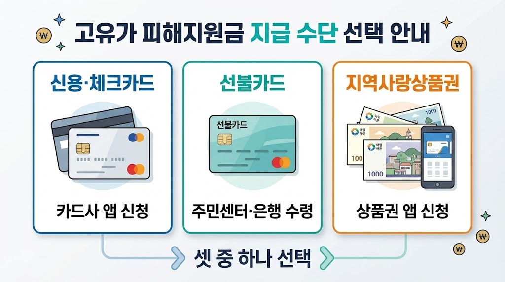 고유가 피해지원금 지급수단 선택 신용카드 선불카드 지역사랑상품권