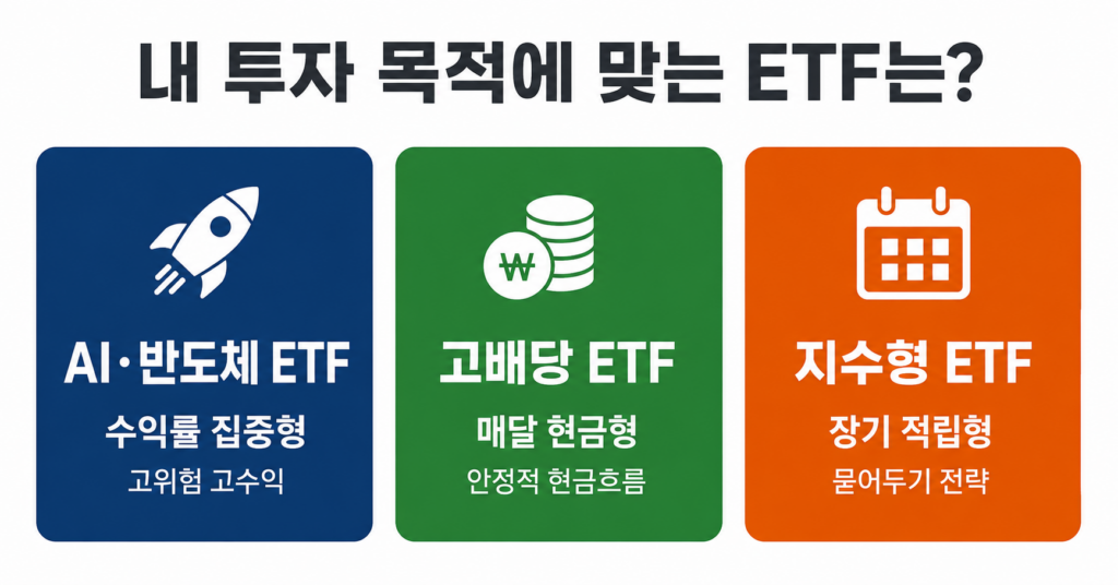 2026 ETF 추천 유형 비교 AI반도체 고배당 지수형