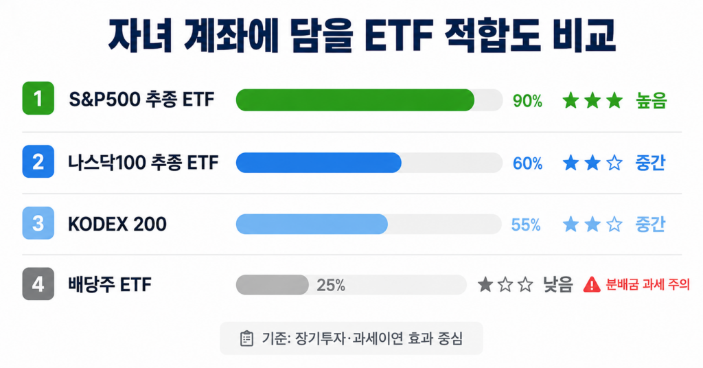 자녀 ETF 추천 종류 S&P500 KODEX200 장기투자 비교