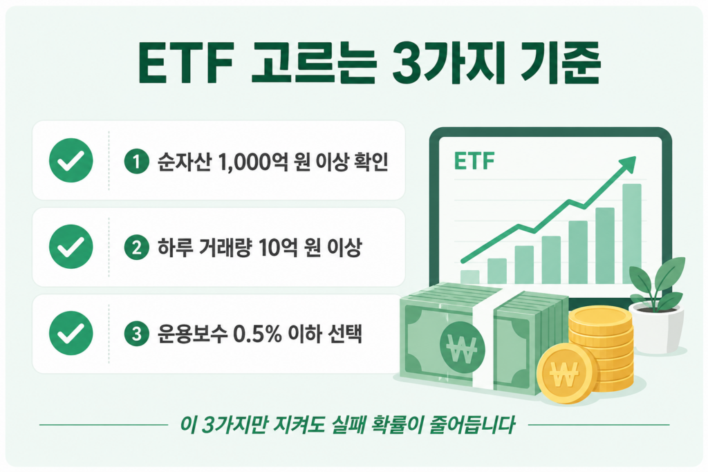 국내 ETF 추천 선택 기준 3가지 체크리스트 - 순자산 거래량 운용보수